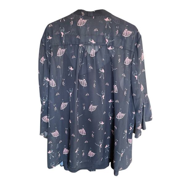 Eshakti Blouse Button Up 4XL Ballet Print Flared Sleeves Relaxed Comfort Whimsy - Picture 4 of 9